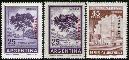Argentina 3 Sellos Mint Quebracho = Servicio Oficial 1966-67