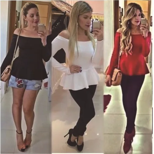 Roupas Femininas Blusa Peplum Babado Manga Longa Peplum 2018