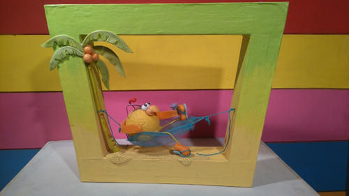 Cuadro Corporeo 3d Super Pollo Hamaca Palmera Nuevo