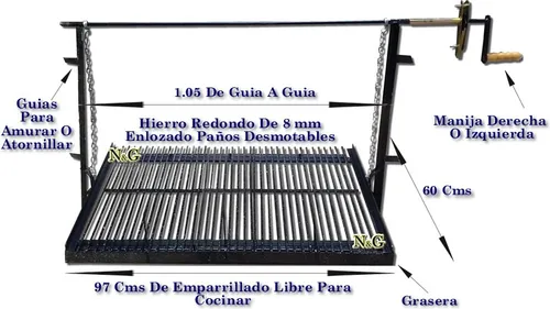 Imagen 3 de 6 de Herraje Parrilla Enlozado 1.05 X 60 Hierro Redondo Enlozado