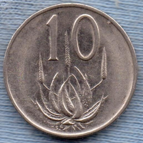 Imagen 1 de 2 de Sudafrica 10 Cents 1974 * Planta De Aloe *