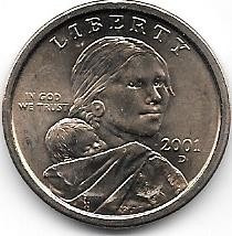 Moneda 1 Dolar Estados Unidos Año 2001 D Nativa Americana