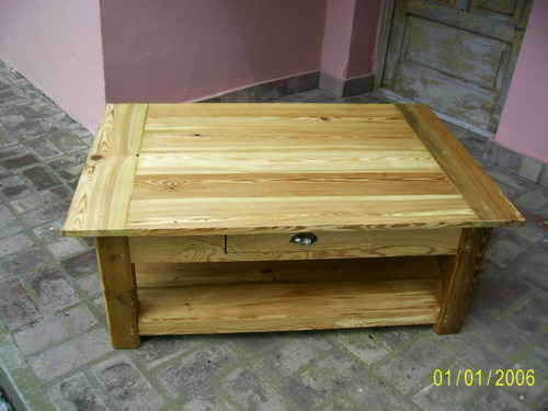 Mesa Ratona Rustica En Pinotea C/cajon Y Estante 1,20 X 0,80