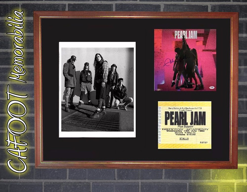 Pearl Jam Foto, Tapa Cd Ten Firmada Por Vedder Y Ticket 1993