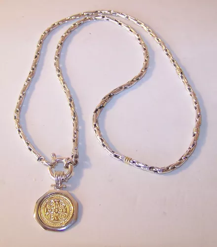 Medalla San Benito Con Cadena, En Plata 925 Y Oro