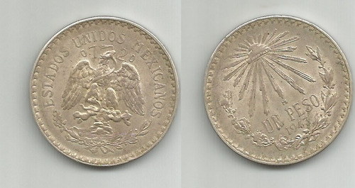 Mexico 1 Peso Prata 1943 - 16,5 Gr - Soberba -liquidando-2!