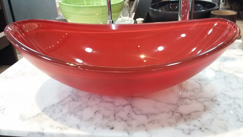 Imagen 3 de 10 de Bacha Baño Apoyo Oval Vidrio Rojo 55 X 37 X 15.5