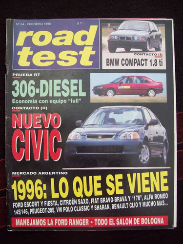 Road Test 64 2/96 Honda Civic Peugeot 306 Diesel Bmw Compact