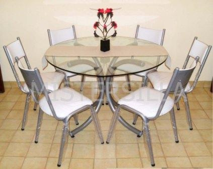 Juego Comedor 6 Sillas Torre + Mesa De Vidrio Redonda  1.2m