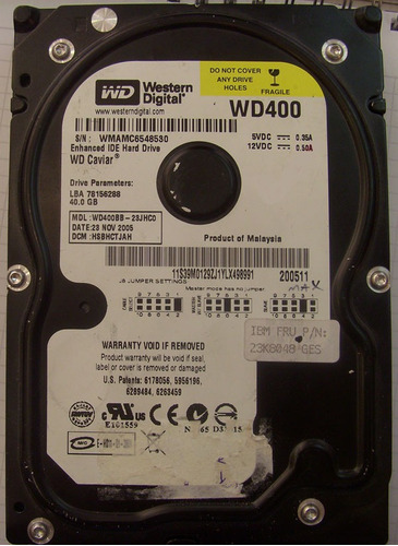 Disco Rigido 40 Gb Wd400bb-23jhc0  (no Funciona, P Repuesto