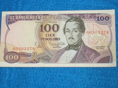 Billete De 100 Pesos Colombianos Año 1980