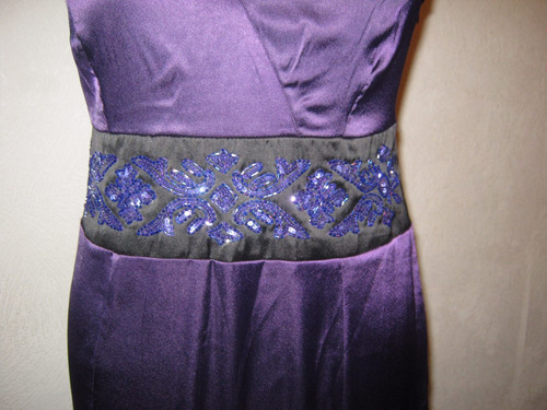 Vestido Raso Violeta Cintura Bordada Importado
