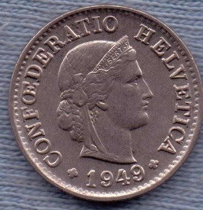 Suiza 5 Rappen 1949 * Confederacion *