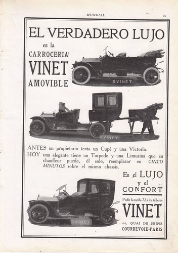 1912 Publicidad Francia Carroceria Vinet Automoviles Vintage