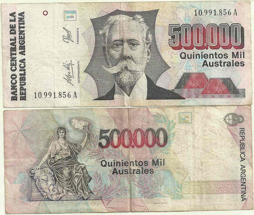 Billete 500.000 Australes Serie A Año 1990 Estado Bueno