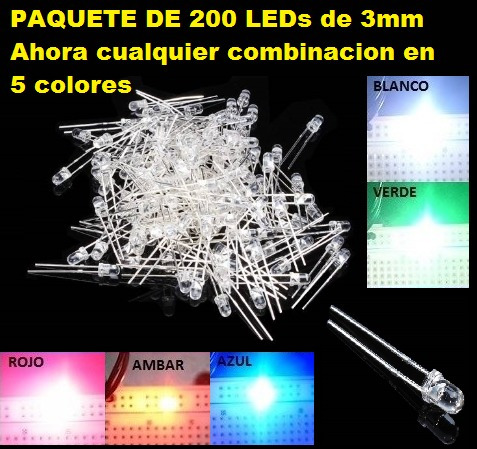 Un Paquete De 200 Piezas, Led 3mm En 5 Colores