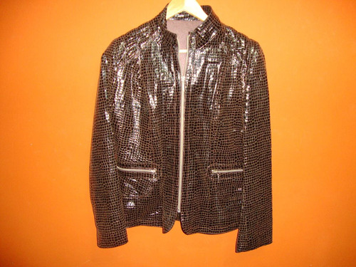 Campera Cuero Marron Brillosa Simil Serpiente Importada