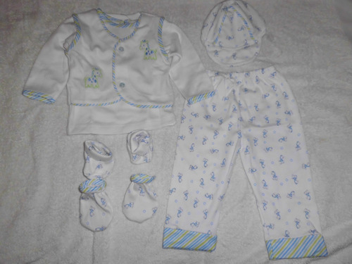 Conjunto Camisa Canastilla Gorro Mono Ropa Bebe Niño Azul Cl