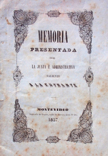 Antiguo Folleto 1857 Memoria Junta Ec Administrativa Montevi