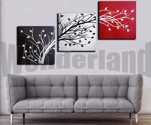 Cuadros Abstractos Tripticos Modernos Pintados A Mano 150x50