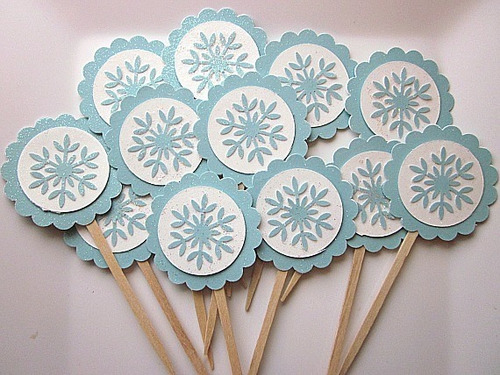 Imagen 3 de 7 de Pinchos Xa Muffins Cupcakes Copos Nieve Snowflake Frozen X10