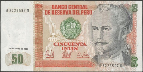 Peru 50 Intis 26 Jun 1987 P131b Cm De Brasil