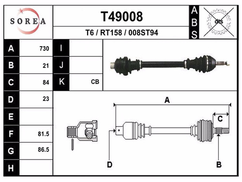 Flecha Transmision Renault R-9 Der. Francesa Sorea 49011