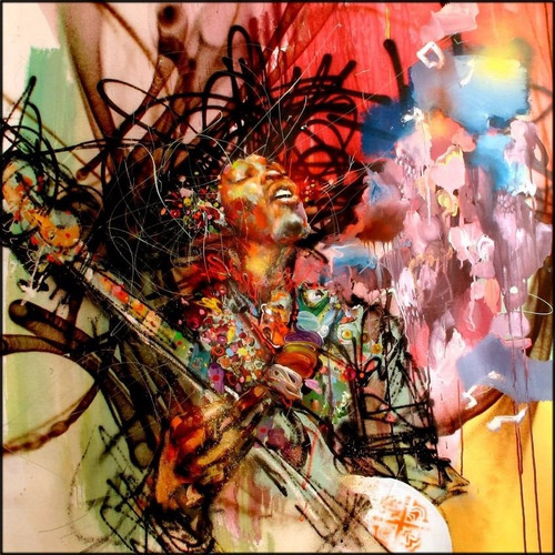 Imagem 1 de 1 de Poster Hendrix 65x65cm Artístico Enfeite Para Sala Quarto