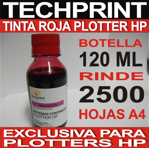 Botella Tinta Plotter Hp Rojo 120 Ml Para Sistema Continuo