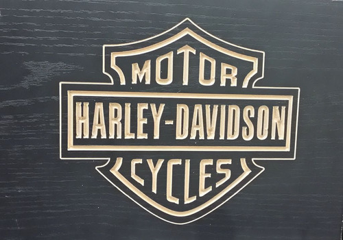 Quadro Entalhado Em Madeira - Harley Davidson Motocicleta