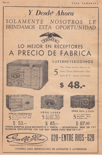 1938 Hoja Con Publicidad Aparatos Radio Galli Hnos Argentina