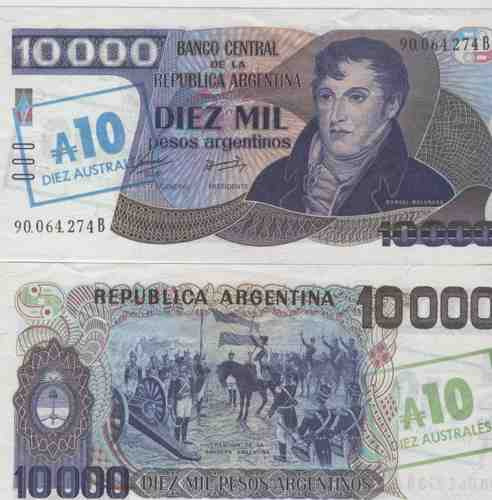 2 Billetes 10000 Pesos Argentinos Sobrecargados Serie B Y C