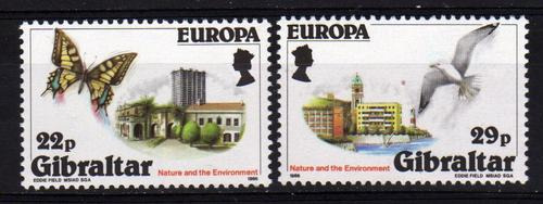 2 Estampillas De Gibraltar Tema Europa Mariposa Pajaros 1986