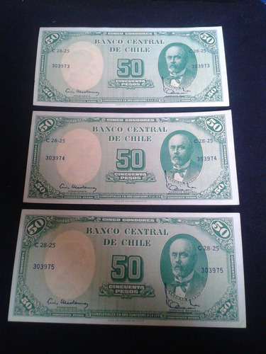 Chile Tres Billetes 50 Pesos Correlativos Mackenna - Ibáñez