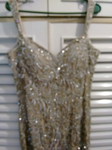 Vestido Fiesta Con Capa Color Oro Integramente Bordado,impec