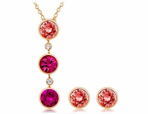 Joyeria Mujer Dama Juego Set Cristal Austriaco Paleta Rosa