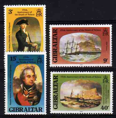 4 Estampillas De Gibraltar Pintura Barcos Año 1980