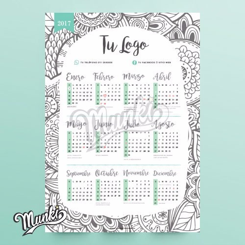 Calendario 2017 Imprimible Personalizado Con Logo Tamaño A4