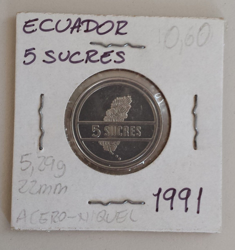 Moneda Ecuador 5 Sucres 1991 Xf/au