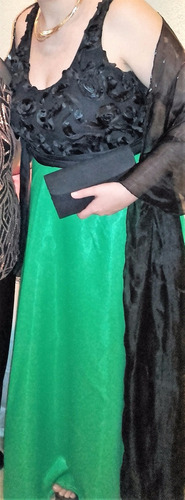 Vestido De Fiesta Largo Verde Y Negro De Diseñadora
