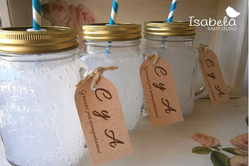 Tarro Estilo Mason Jars 16oz.con Tapa Metalica  Bautizo Boda