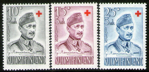 Finlandia Serie X 3 Sellos Mint Sobretasa Cruz Roja Año 1952