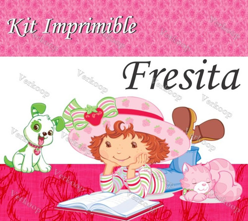 Kit Imprimible Strawberry Fresita Rosita Invitaciones Marcos