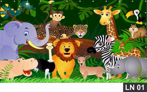Painel De Festa Anivesário Safari Animais 1,50x1,00m Lona
