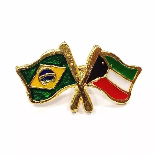 Bótom Pim Broche Bandeira Brasil X Kuwait Folheado A Ouro