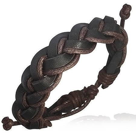 Pulsera De Piel Ajustable Trenza Negro Café 0351