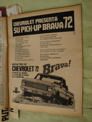 Publicidad Chevrolet Pick Up Brava Año 1972