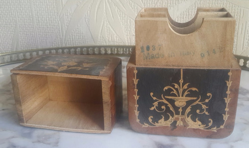 Antigua Caja Naipes Gran Trabajo Marqueterie Sellada Italy