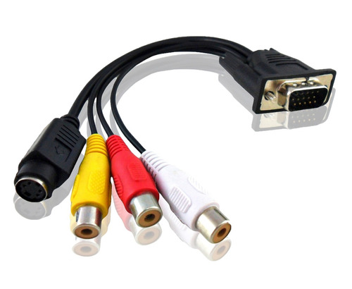 Cabo Adaptador Vga P/ Svideo Com 3 Rca Placa Ligue O Pc Tv