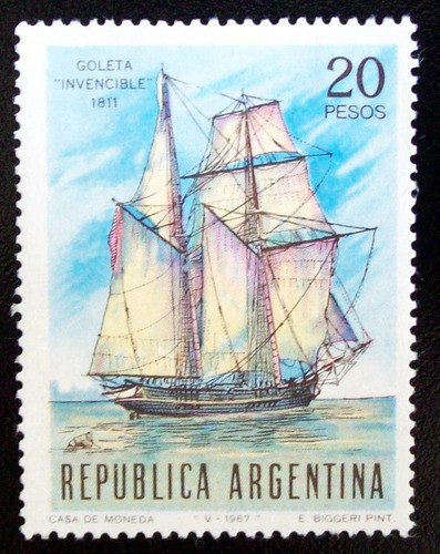 Argentina Barcos, Sello Gj 1412 Goleta Invencible Mint L4914